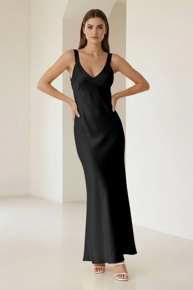 Yellow Mermaid Satin V Neck Long Party Dress