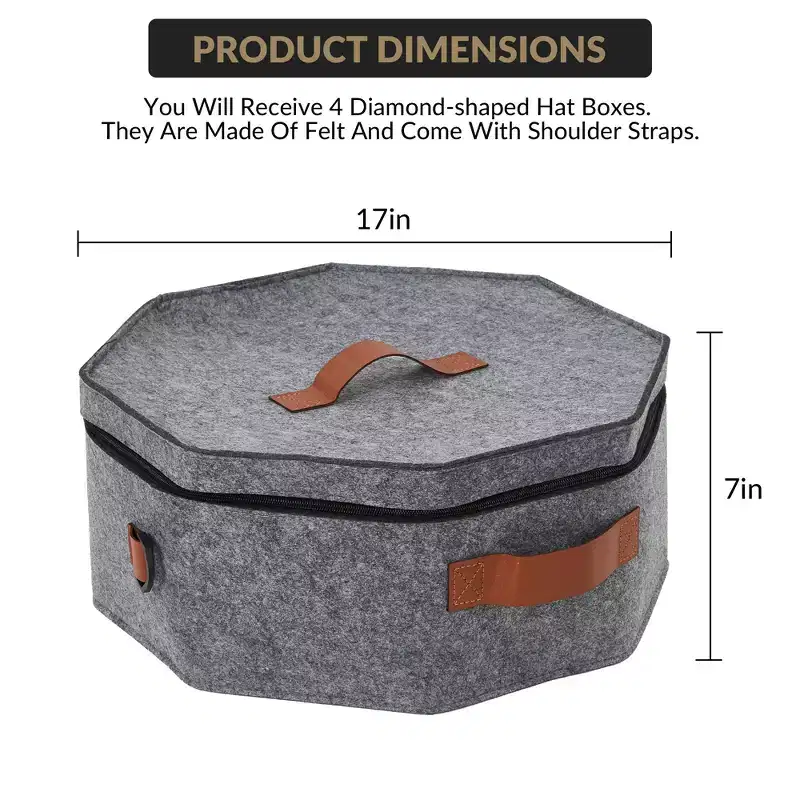 4-Pack Travel Hat Boxes with Strap, Hardboard Organizer Holds 3-5 Caps, 17x7 In