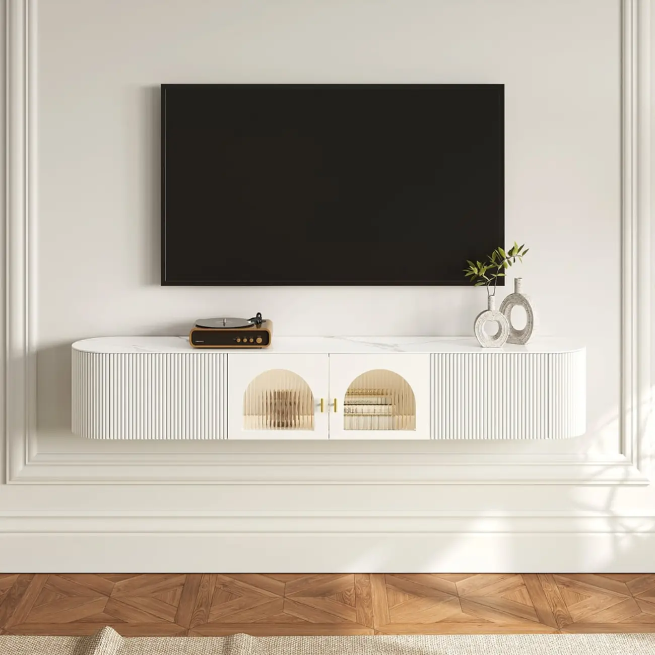 White Modern Marble 2-Drawer Wall-Mounted TV Stand