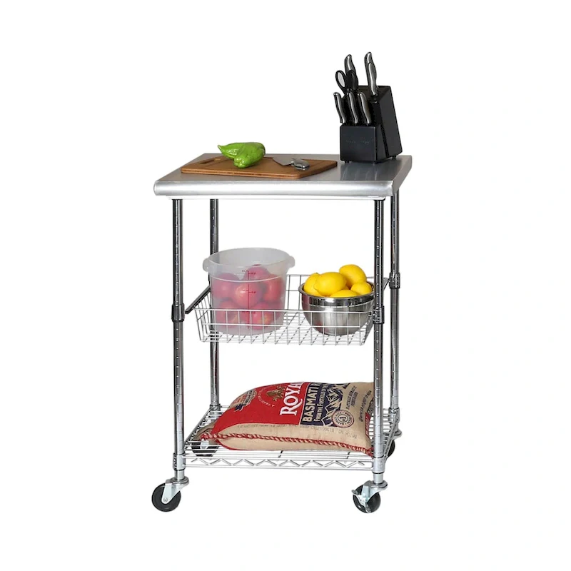 Porch & Den Allerton Stainless Steel Kitchen Work Table Cart