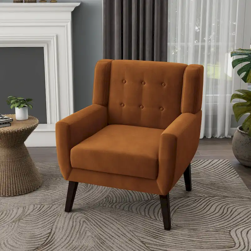 Velvet Upholstered Armchair Tufted Accent Chair