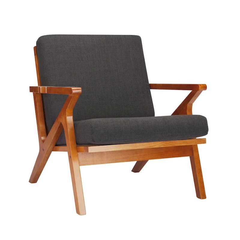 Fabric Accent Chair with Rubberwood Frame, Removable Cushions