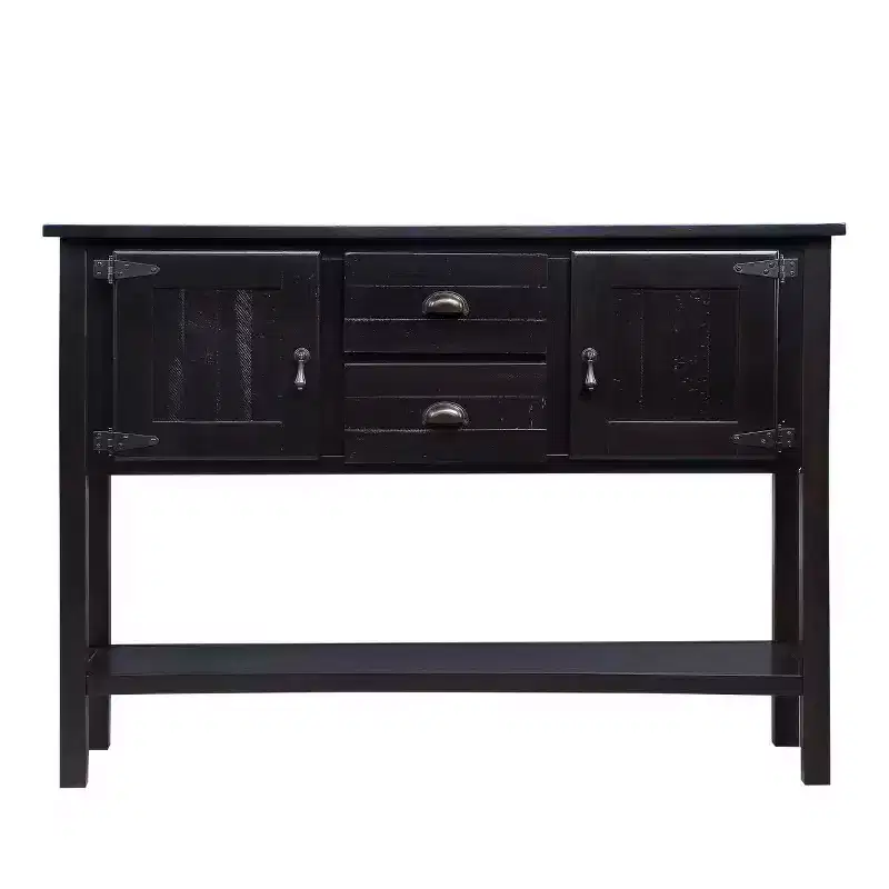 Hostack 48'' Solid Wood Sideboard Console Table with 2 Drawers, Cabinets and Bottom Shelf for Living and Dining Room, Espresso