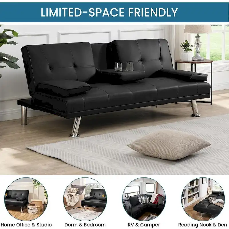 Modern Convertible Adjustable Sofa Bed - Faux Leather Recliner Double Sofa