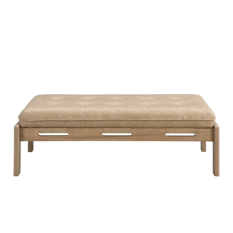 Christopher Knight Home - 48.4 Rectangle Tufted Upholstered Cocktail, Leather Ottoman Coffee Table with Rubber Wood Frame