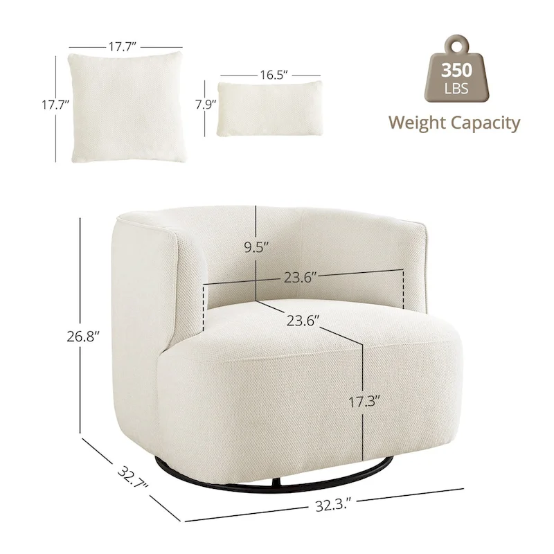 Swivel Accent Armchair Fabric Blend, Modern Barrel Living Room Sofa Chair - 32.7 W x 32.7 D x 26.8 H