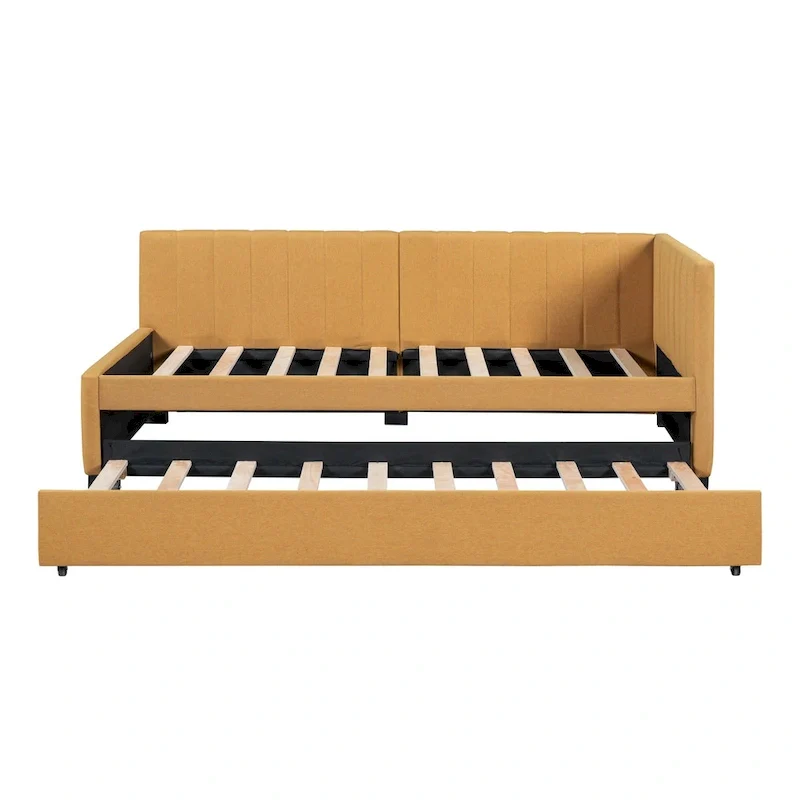 Twin Linen Daybed with Trundle and Semi-Closed Design