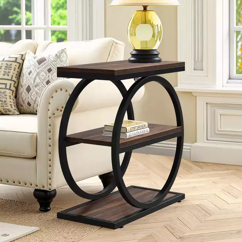 MAYEERTY Industrial 3 Tier Sofa Side Table Slim Design Multifunctional Home Use