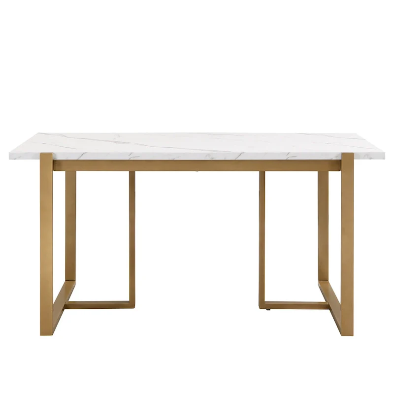Modern Rectangular Dining Set - Faux Marble Table and 6 Upholstered Chairs