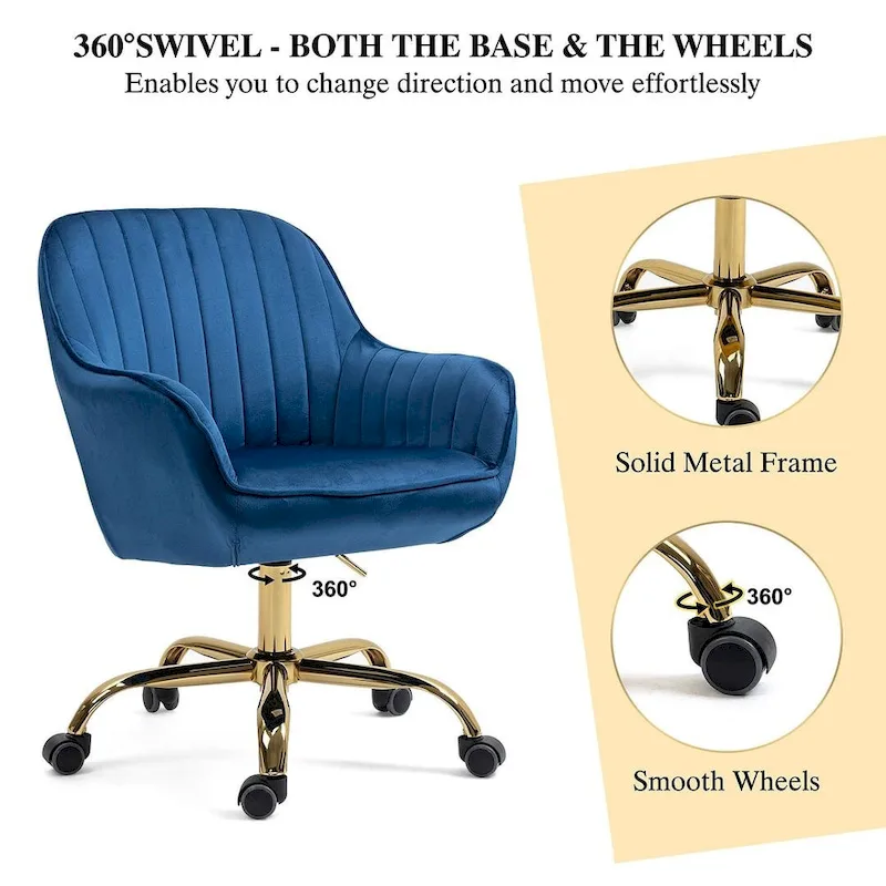 Modern Velvet 360 Degree Swivel Office Chair with Gold Base