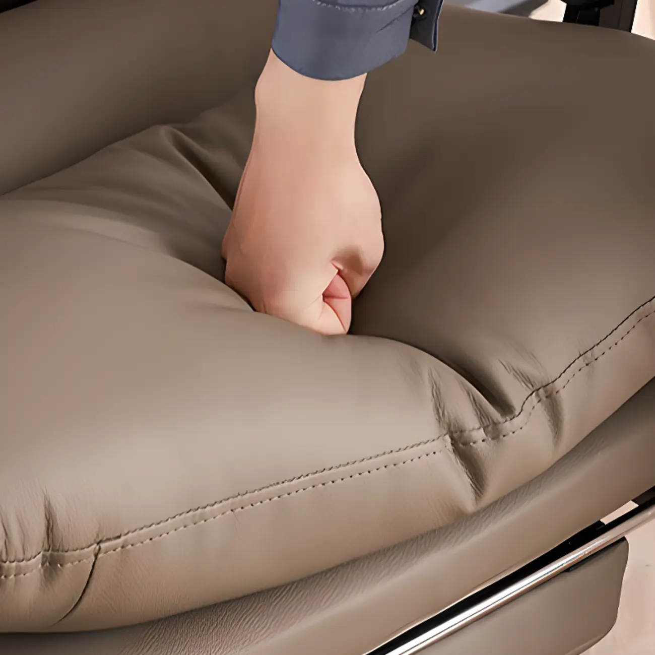 Reclining Beige Leather Adjustable Swivel Office Chair