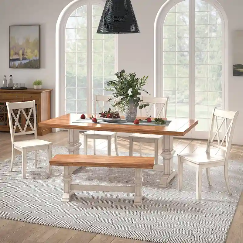 Ronda 78.7 Rectangular Solid Wood Top Dining Set with X-Back Chairs
