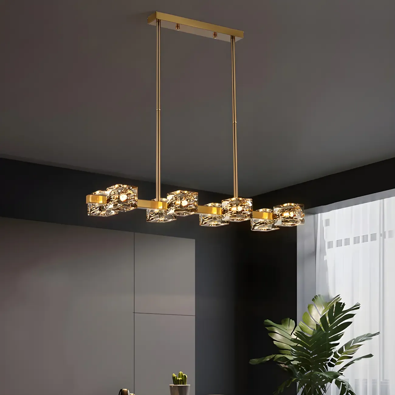 Adjustable Gold/Black Rectangle Crystal Island Chandelier