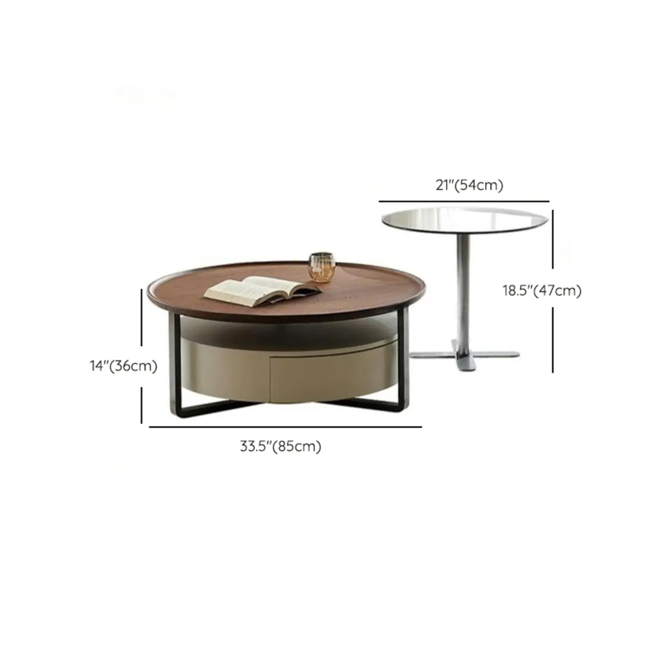Modern Round Wooden Top Coffee Table with Drawer