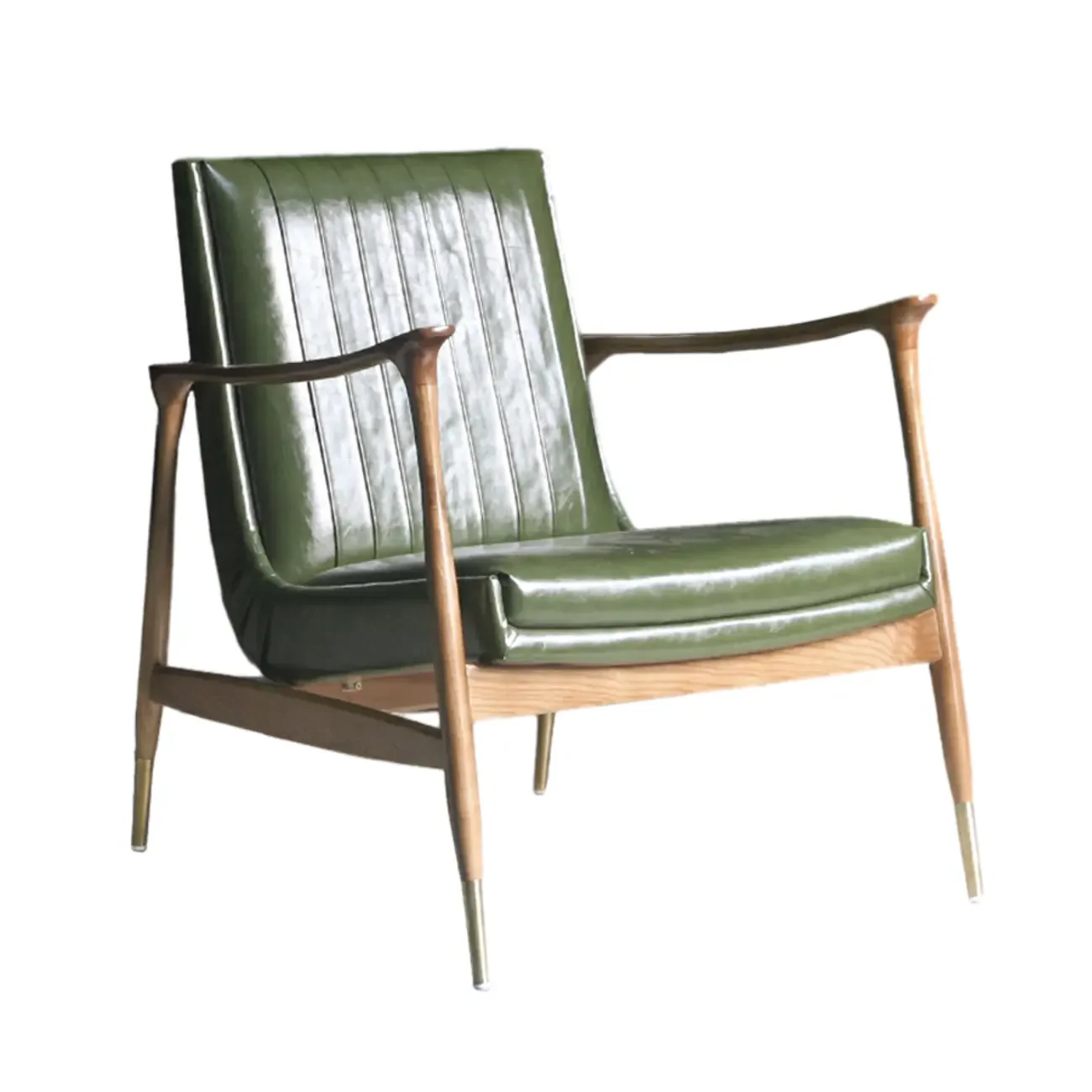 Modern Green Leather Armchair with High Back Design