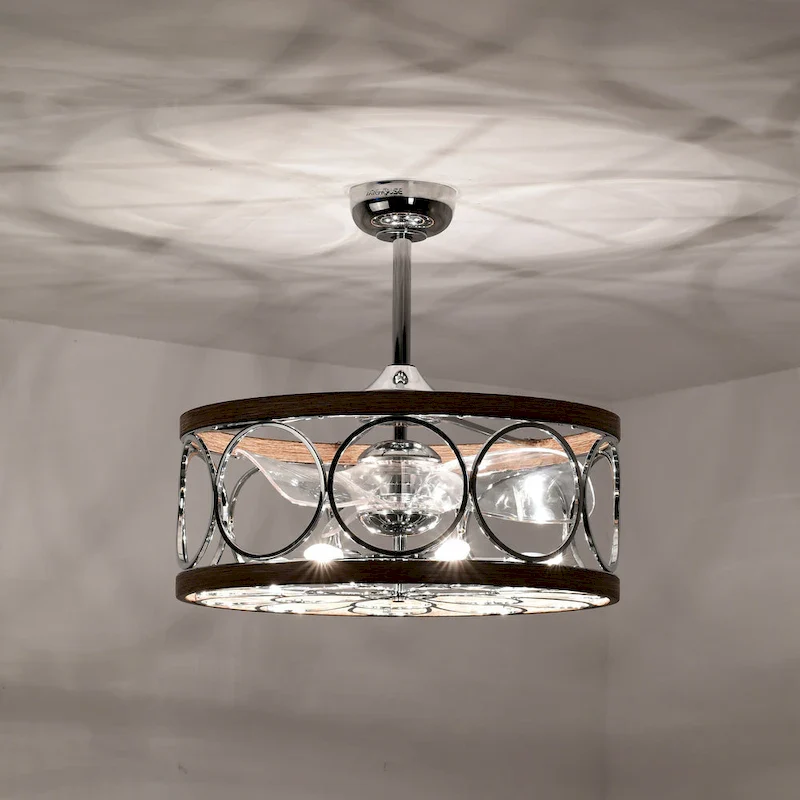 Ofelia 24-inch Chrome and Faux Wood 6 Lights 3 Blades Lighted Ceiling Fan with Remote