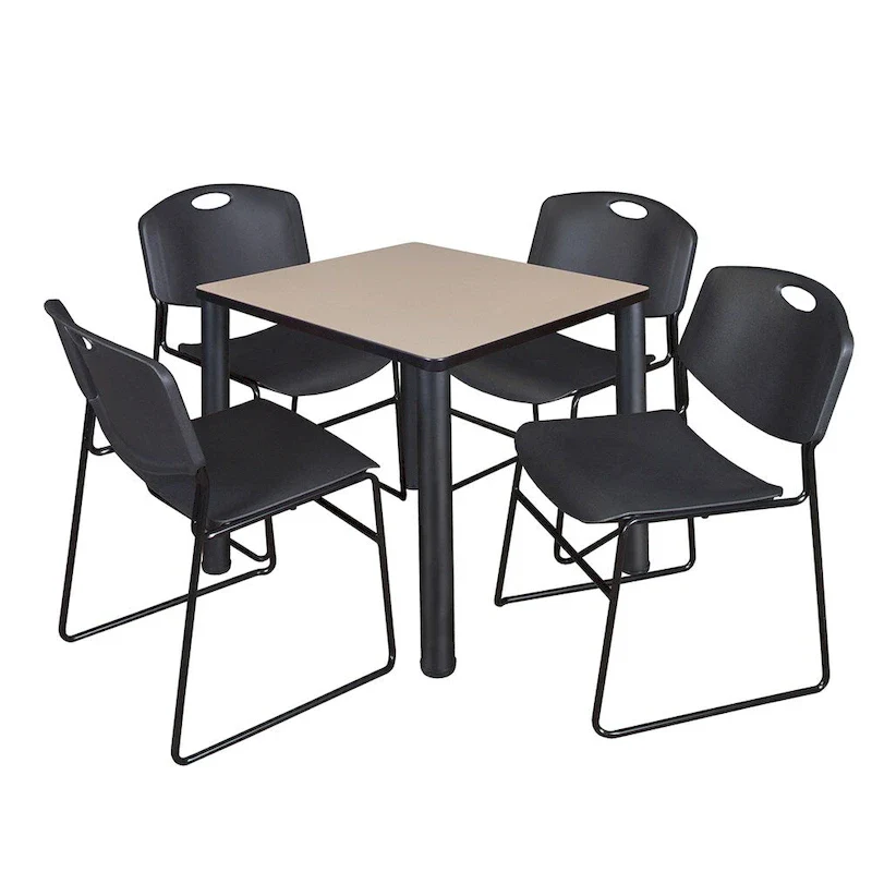 Regency Seating Kee Black 30-inch Square Breakroom Table with 4 Zeng Black Chairs