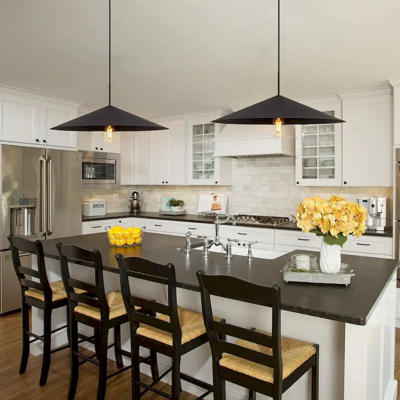 Farmhouse Single Rustic Pendant Light Black Kitchen Island Light - W25.6