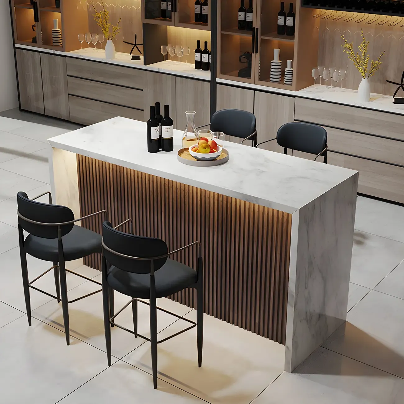 Modern LED White Marble Counter Height Bar Table