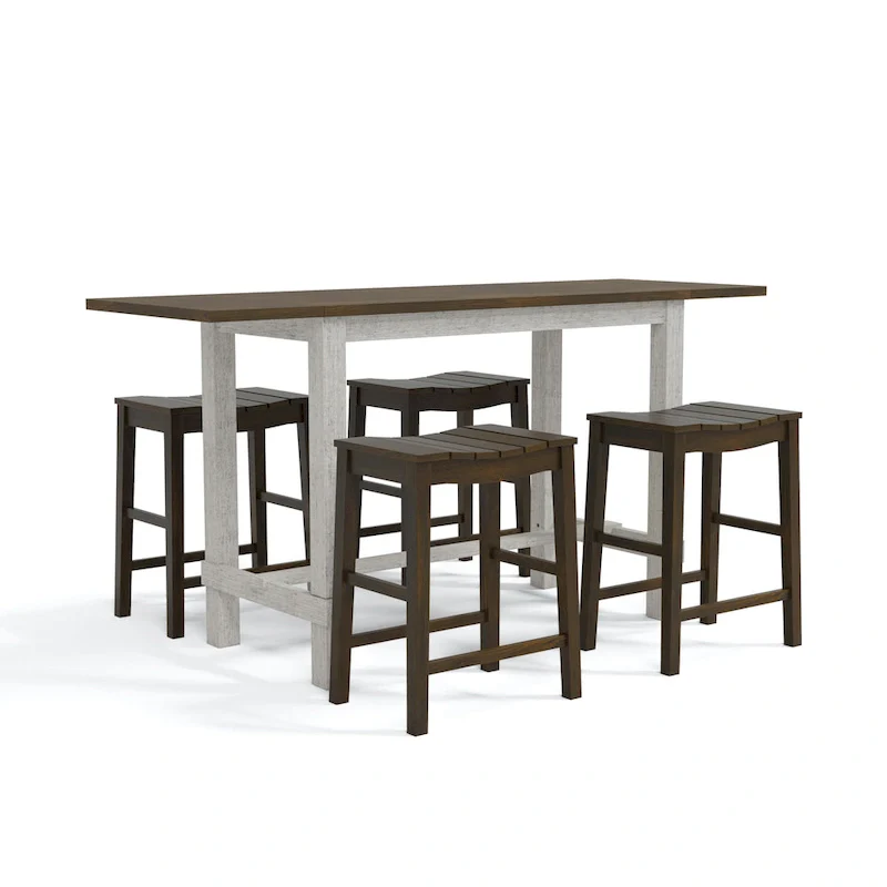 Farmhouse Wood 5-Piece Counter Height Dining Table and Stool Set