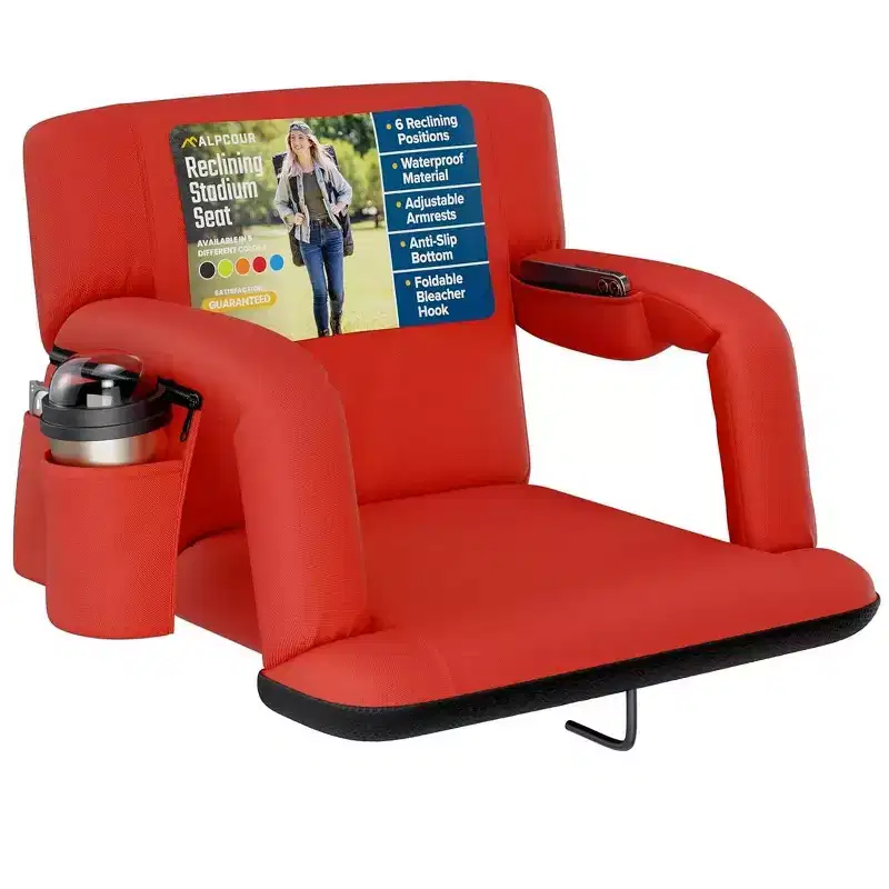 Alpcour Portable Reclining 21-inch Wide Stadium Seat with Armrests Red