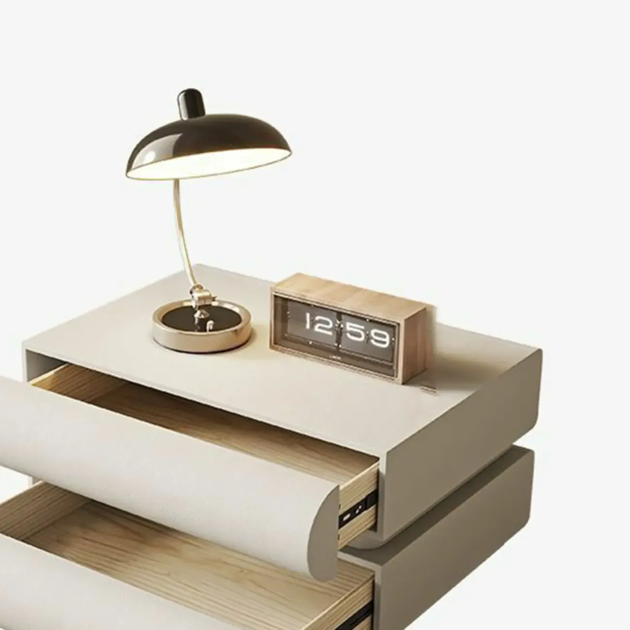 Modern White Pine Wood Leather 2-Drawer Nightstand