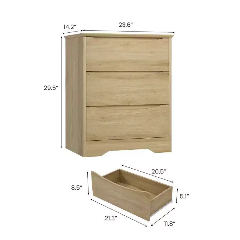 Wooden 3-Drawer Dresser, Tall Modern Storage Closet with Deep Drawers, Wide Top Chest of Drawers for Bedroom, Living Room, Hallway & Kids Room