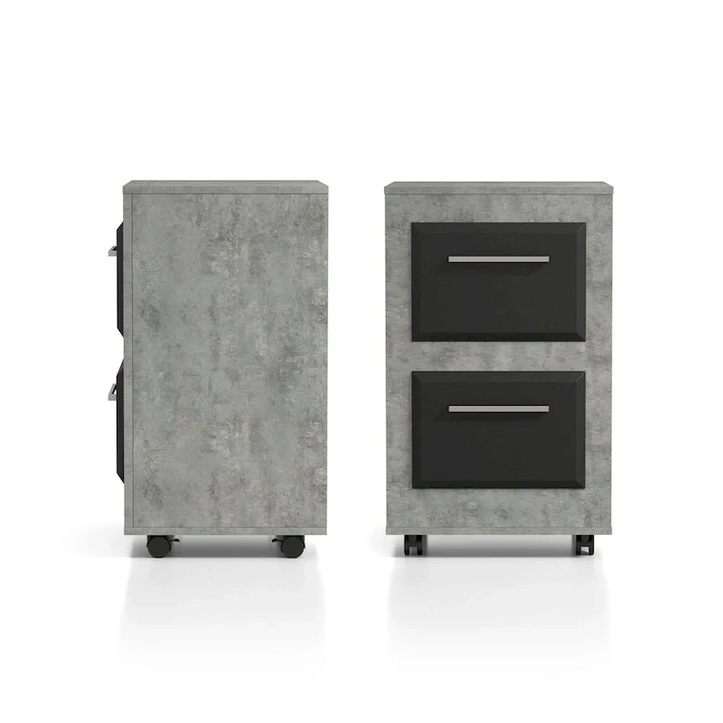 DH BASIC Urban Two-Drawer Mobile File Cabinet with Iron Bar Pulls by Denhour