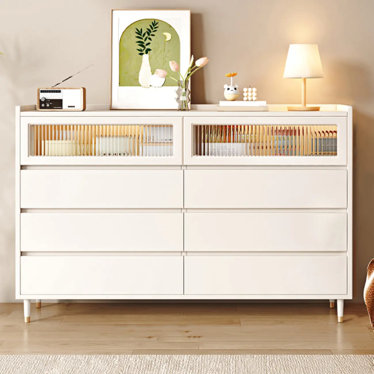 Elegant Pine Wooden Double Dresser with 6-Drawers