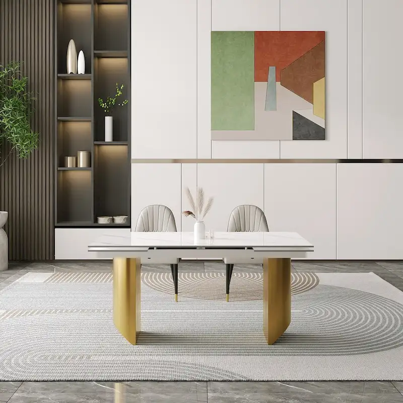 9 - Piece 94.48 Extendable Sintered Stone Dining Table with 8 Chairs Dining Set