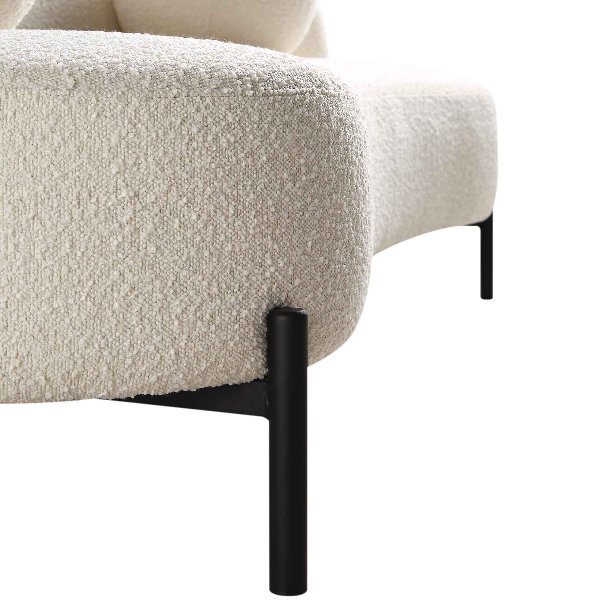 3-Seater Curved Sofa with Ball Cushions, Ecru Boucle