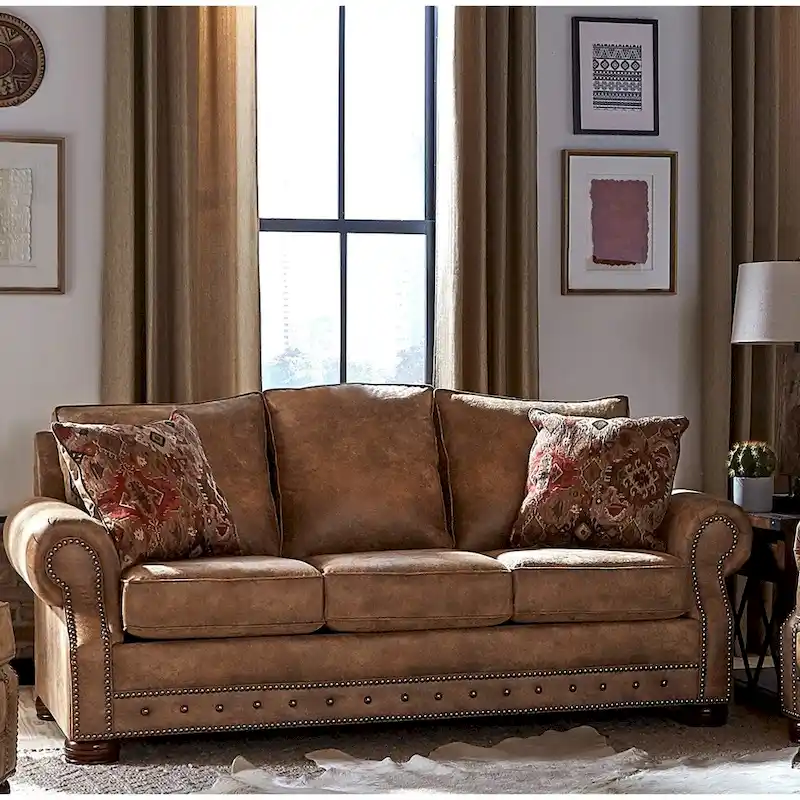 Rustic Brown Buckskin Fabric Upholstered Sleeper Sofa - 37 x 86 x 40