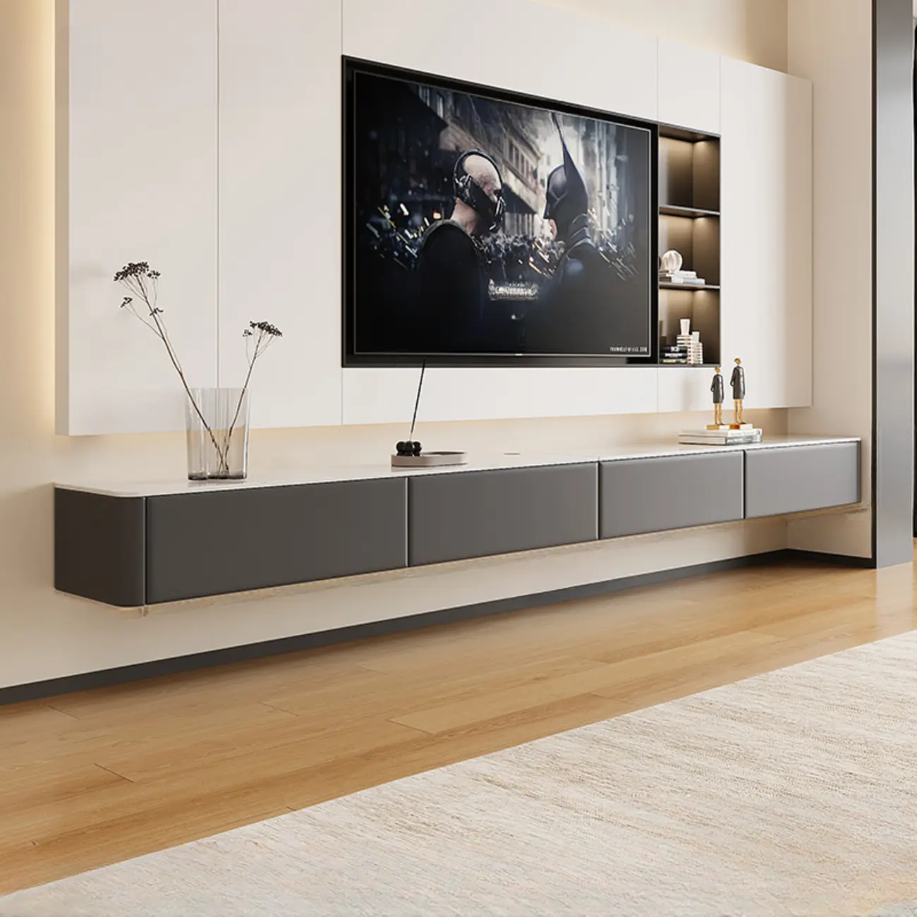 Stone Modern TV Stand with Drawers and Cable Management