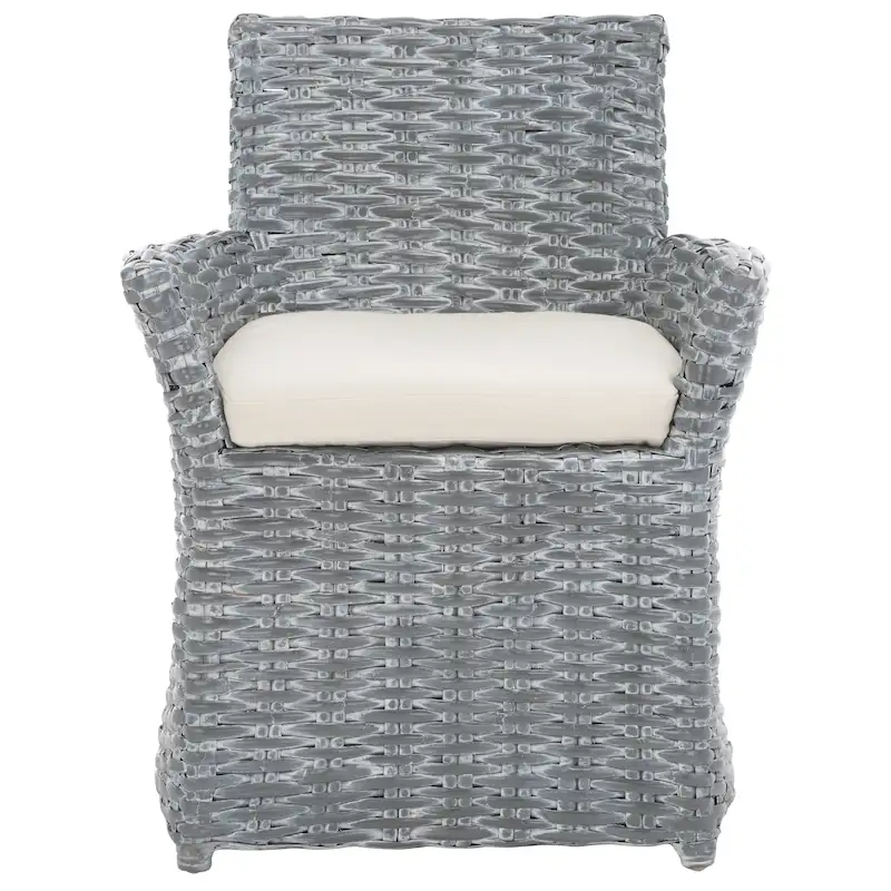 SAFAVIEH Ginny Wicker Washed Out Grey Arm Chair - 28 W x 24 D x 33 H - 28Wx24Dx33H