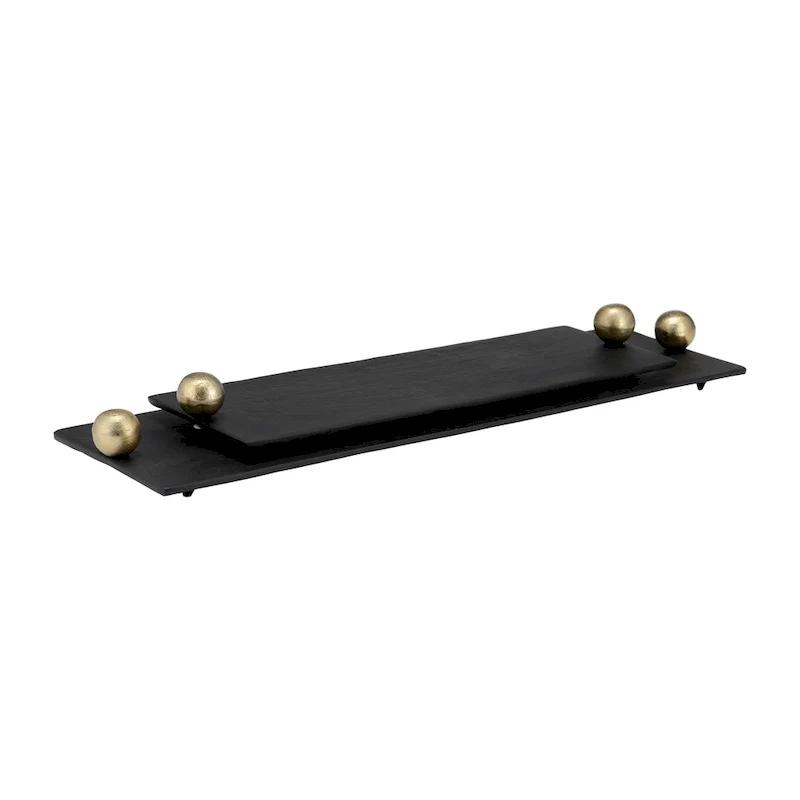 Sagebrook Home Modern Glam Metal Set Of 2 Large Flat Tray With Gold Knob Handles, - 24.0  x 7.0  x 2.0