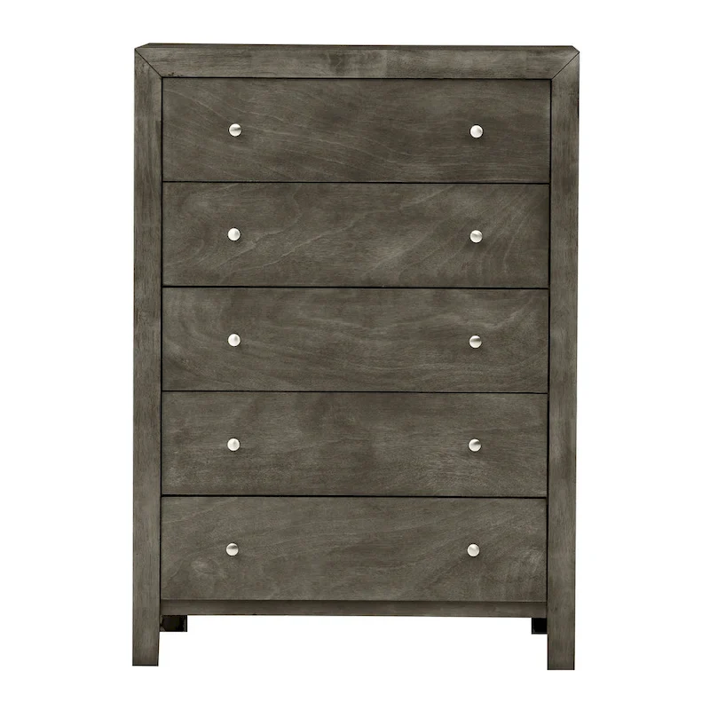 Gray / Cherry / Black 5-Drawer Chest of Drawers – Transitional Style