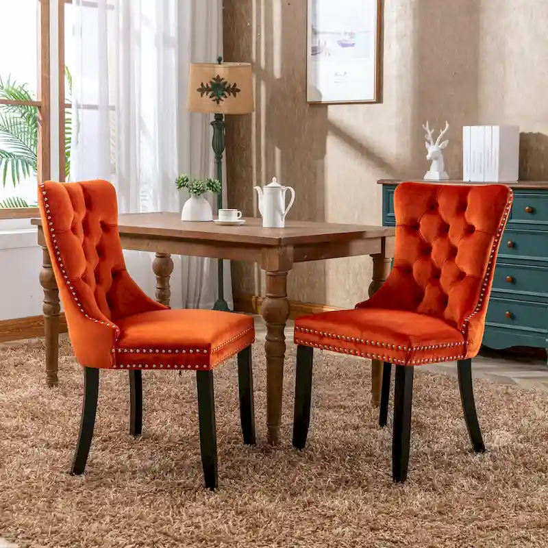 Modern Velvet Upholstered Dining Chair with Wood Legs,Set of 2