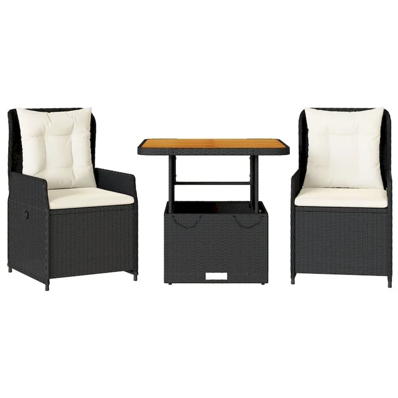 vidaXL Bistro Set Black PE Rattan Small Adjustable Armrests Bistro Set - 31.5 x 31.5 x 28.0