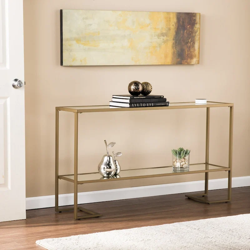 Gold Glam Console Table, Glass Top, 1-Piece
