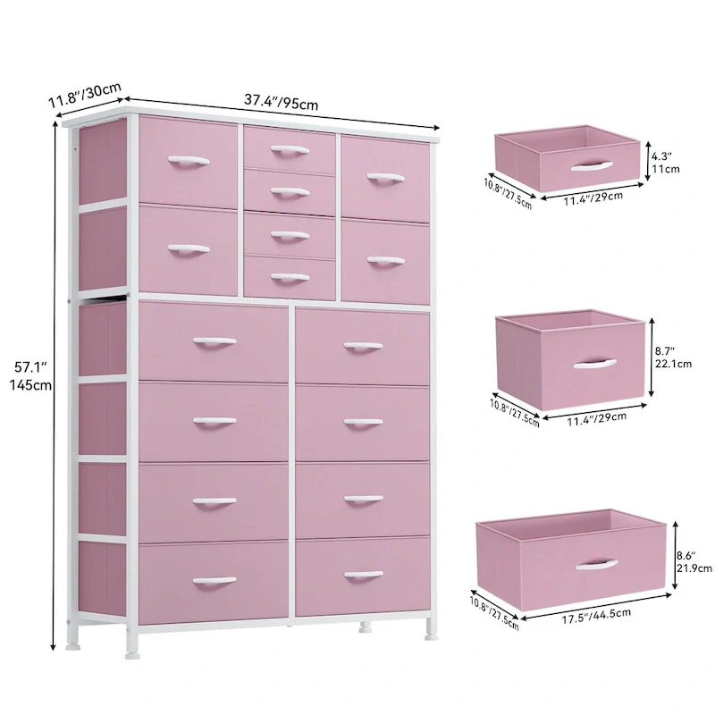 Moasis 16-drawer Dresser Chest with Metal Frame, Wood Tabletop