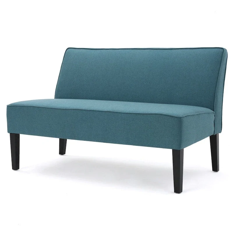 Grey/Royal Blue/Dark Teal Armless Fabric Loveseat, 2-Person