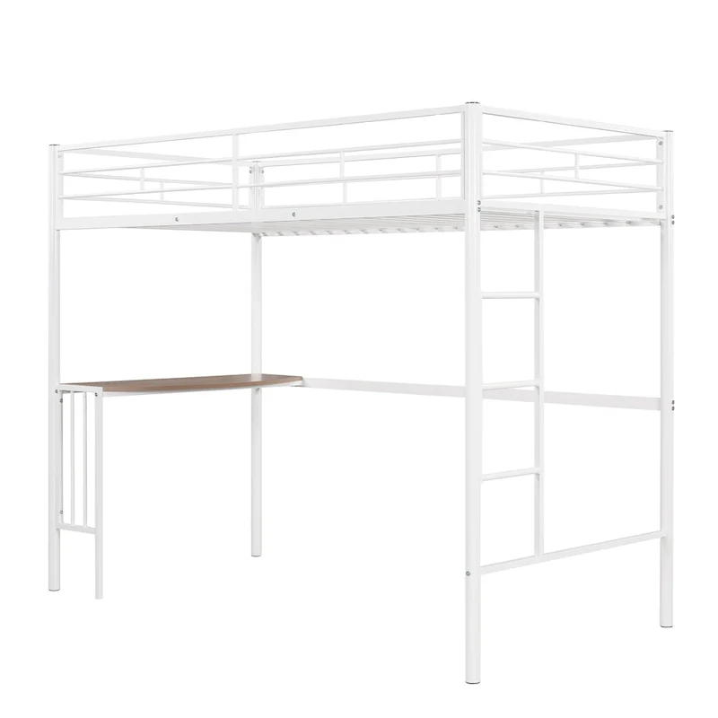 Metal Loft Bed with Desk, Ladder and Guardrails