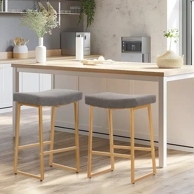 2-Piece Saddle Design PU Leather Bar Stool with Sturdy Metal Frame