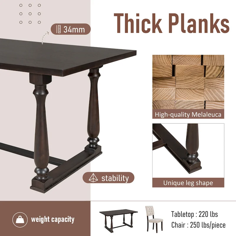 Nestfair 6-Piece Dining Table Set with 4 Chairs and 1 Bench
