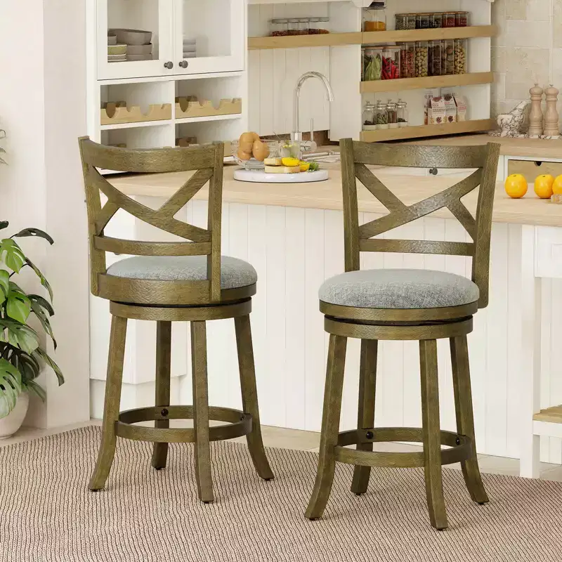 Costway Swivel Bar Stools Set of 2/4, 25 Counter Height Barstools with Backrests for Kitchen