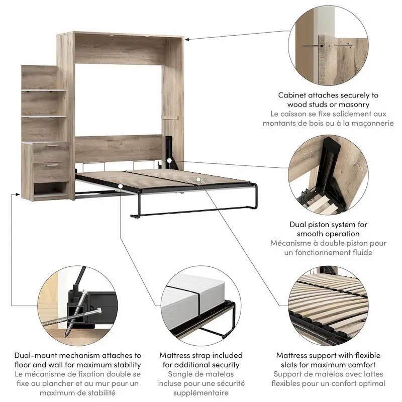 Cielo Queen Murphy Bed with Floating Shelves by Bestar