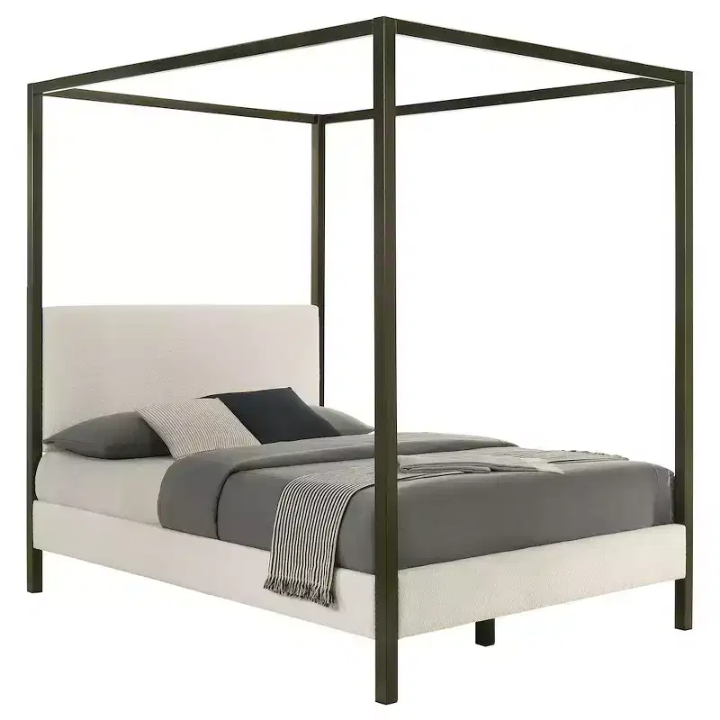 Coaster,Monroe Upholstered Queen Canopy Bed Vanilla