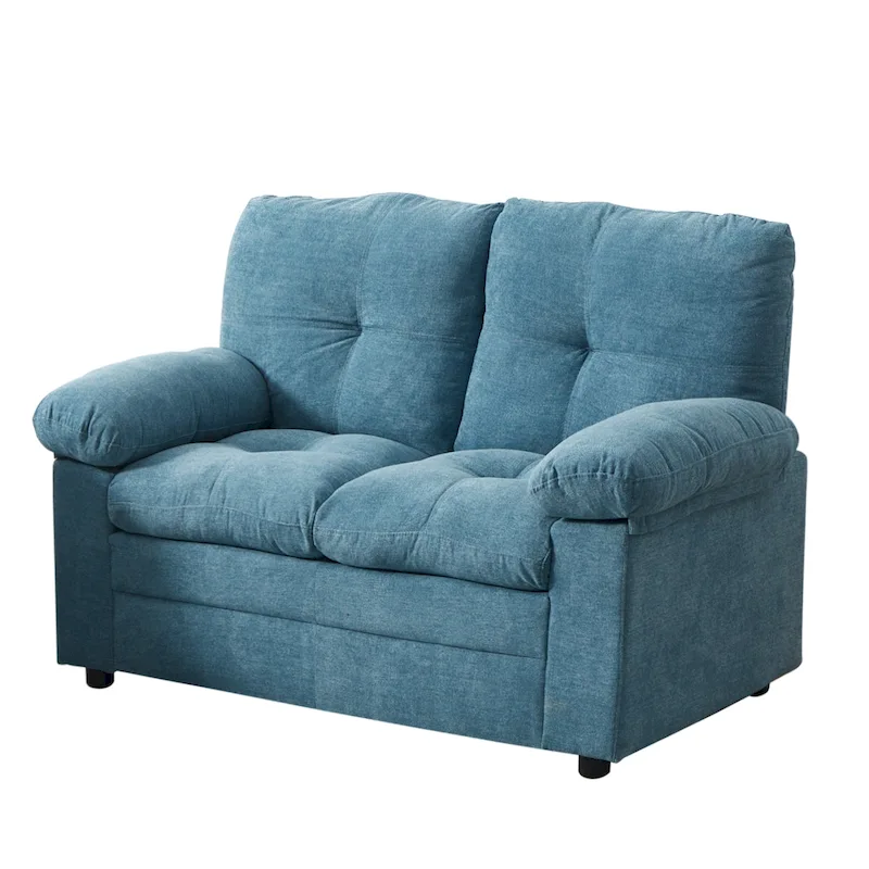 Blue/Light Camel Channel Tufted Upholstered Loveseat, 2-Person