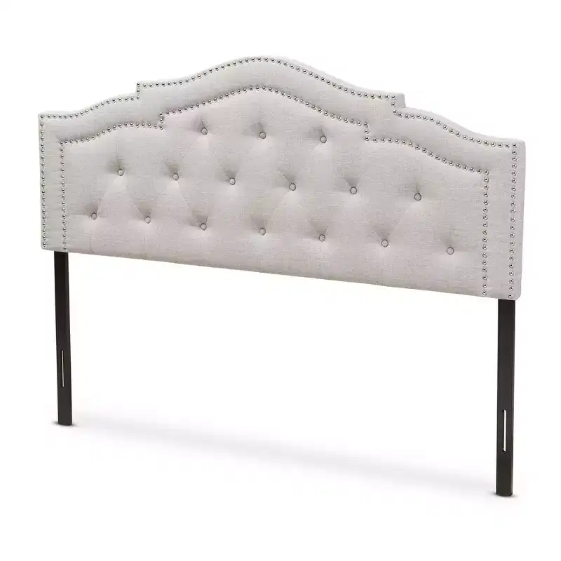 Queen Headboard, Beige Polyester, Button-Tufted, for 1 Person
