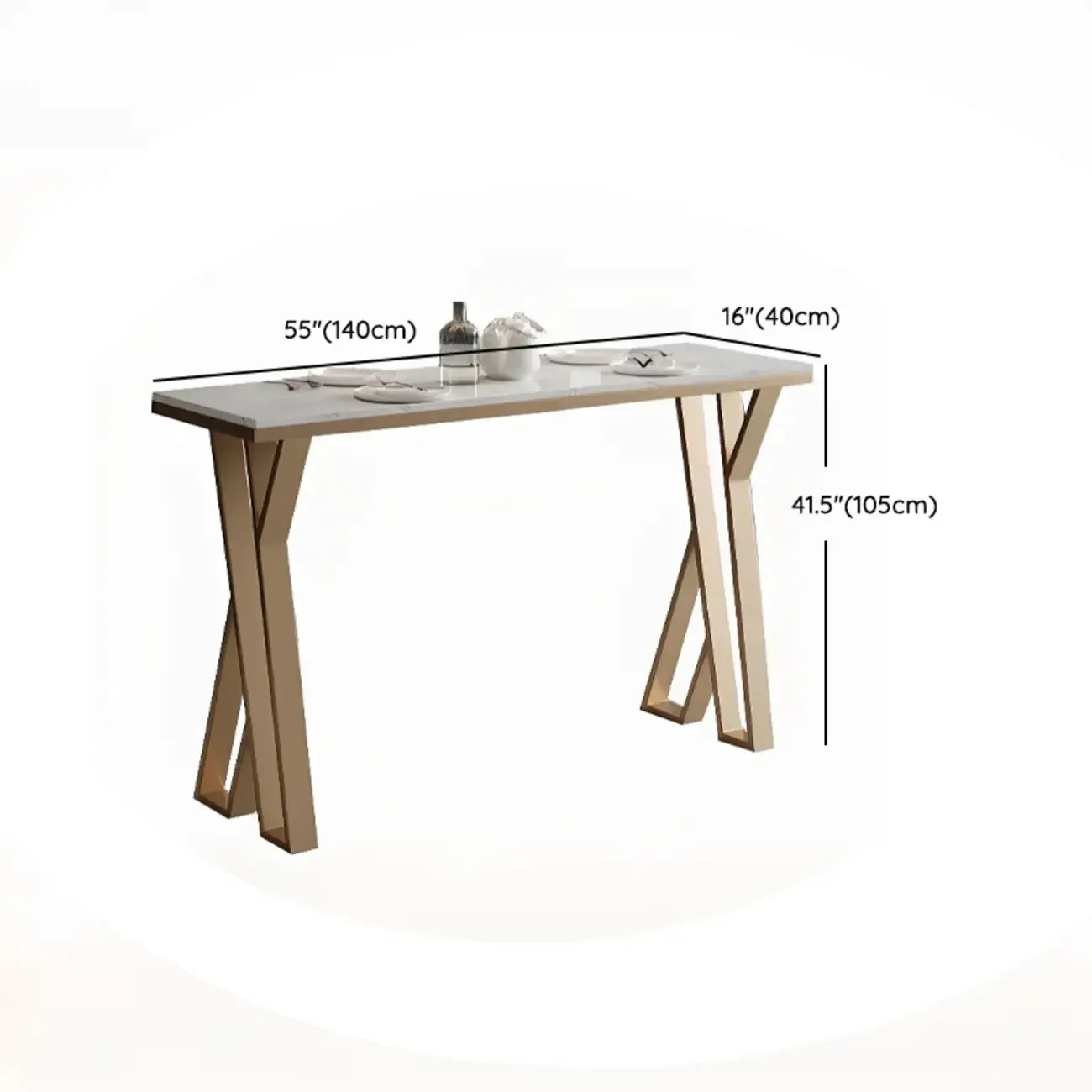 Glam Gold Metal Bar Tables with Faux Marble Top